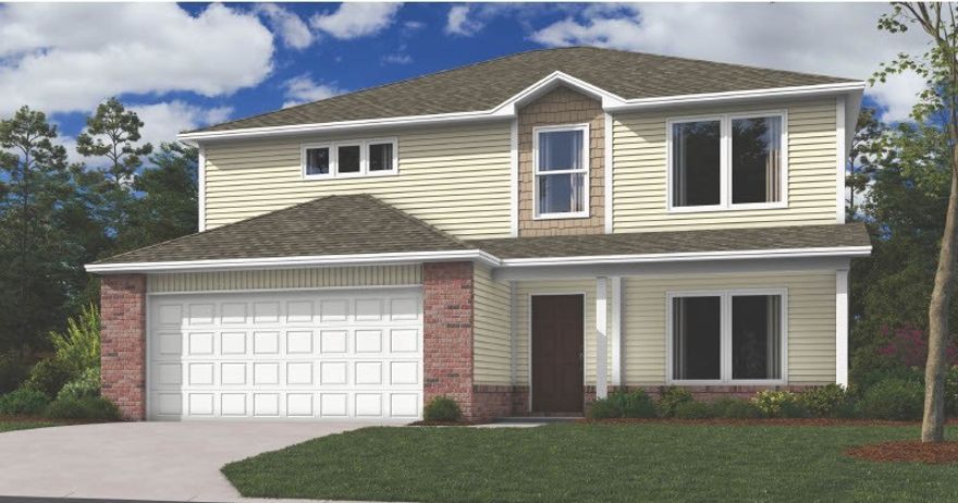 The beautiful Bennet plan is rich with curb appeal with its cozy covered porch and front yard landscaping. This two-story home features 4 bedrooms, 2.5 bathrooms, a bonus room upstairs, and a large living area downstairs. The master suite is on the first floor and features 2 walk-in closets. The fully equipped, energy-efficient kitchen has generous counterspace and a pantry. Learn more about this home today! *Photos are of similar model