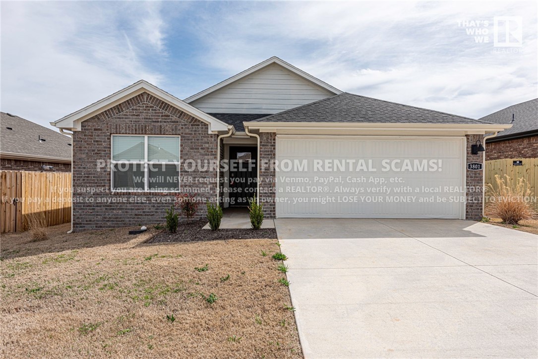 AVAILABLE NOW! Check out this beautiful, all brick, 3 bedroom 2 bathroom home located just minutes
away from elementary school and the C.L. and Willie George Park with trails, playgrounds, baseball fields,
tennis courts, and dog park! Head inside to the open concept living room and kitchen with LVP flooring,
stainless steel appliances, quartz countertops, ample cabinet space, and island! Check out the primary
bedroom with private ensuite feat: double sink vanity, walk in closet, linen closet, and walk in shower!
PLUS 2 more bedrooms with carpet flooring & 1 more full bathroom! Don't miss the spacious laundry
room with clothing rack! *No pets. **Tenant is responsible for all utilities and lawn care/maintenance