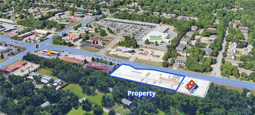 Commercial land for sale, ground lease or build to suit near the N Crossover Road and E Mission Blvd intersection in Fayetteville, Arkansas. Great opportunity for retail development in a dense area surrounded by other major retailers. Location is a main destination providing convenience and service to the suburbs of Fayetteville. Land totals approximately 1.9 acres and currently has two curb cuts / access points.