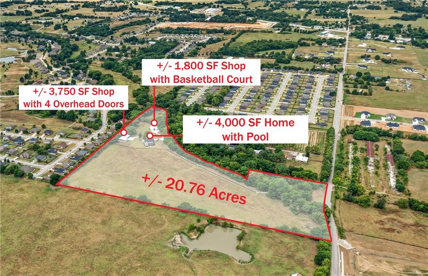 20.76 ACRES INCLUDED IN THIS SALE!! Price IMPROVED to $1,499,900! For 20.76 acres, a 4,033 sf home with pool, a 3,700 sf shop and an 1,800 sf shop, this property is priced WELL BELOW REPLACEMENT VALUE!! This meticulously kept 5 Bedroom, 4.5 Bath, +/- 4,033 sqft estate home is secluded from other homes in a peaceful country setting with a babbling creek! This home is situated on 20.76 acres and boasts a stunning in-ground pool with hot tub, and beautiful mountain views! This home has a spacious feeling with a beautiful chef’s kitchen with granite countertops, soaring high ceilings, a newer roof, large rooms, and tons of extras! Property also features two very nice shop buildings. One with an indoor basketball court and workout room! Second shop has four over head doors and a large hobby room. Located one mile from Farmington High School and 5 miles from the University of Arkansas! Another +/- 27 acres on the south side of the property that could be purchased in addition to the 20.76 acres included with this sale.