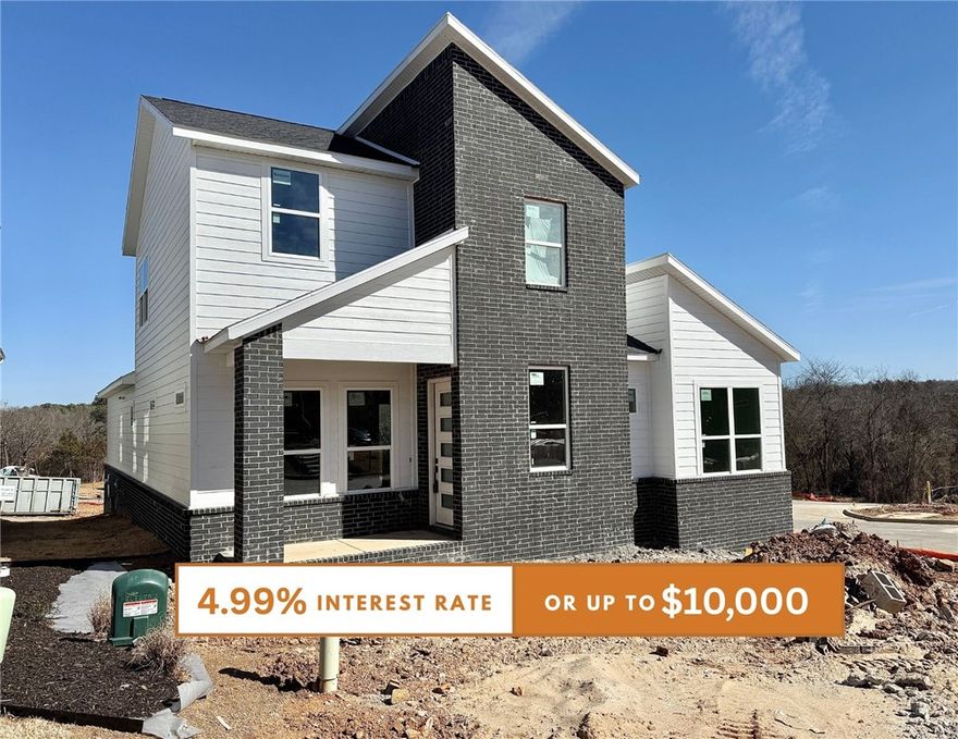 Discover this stunning modern home in the perfect East Fayetteville location—just a short walk to beloved Gulley Park! Ewan floorplan featuring designer finishes throughout! Enjoy a spacious open floorplan with a large living room, electric fireplace with accent wall, and beautiful wood flooring. The chef’s kitchen boasts 3cm quartz countertops, stainless steel frigidaire professional-grade appliances, custom cabinets to the ceiling with soft close hinges, vented hood, and a walk-in pantry. The luxurious primary suite includes hardwood floors, custom beams, and a spa-like bathroom with walk in tile shower, soaking tub, double sinks and walk in closet. With a formal dining area with accent wall, lot upstairs for relaxing, cubbies to keep you organized, large covered patio, and included blinds and gutters, this home blends comfort, style, and convenience in one unbeatable package. POA maintained lawncare and access to Niokaska Creek Trail from the neighborhood!