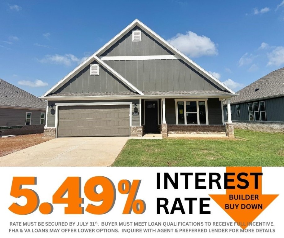 5.49% INTEREST RATE/BUILDER BUY DOWN & fence, blinds and gutters included! Discover your dream home in the new neighborhood- Jacob's Crossing. Cooper plan with garage on the left & East facing! 9 ft ceilings, linear electric fireplace, LVP flooring throughout the main living areas & primary bedroom, quartz countertops & more. Chef's kitchen boasting frigidaire stainless steel appliances, gas range, pantry, quartz countertops, bar pull handles, large island and gorgeous backsplash. Luxurious primary bedroom features abundant natural light, while the spa-like primary bathroom offers a walk-in shower, tub, double sinks, and spacious walk-in closets. Additional features- secondary bedroom on the main level, 2 large secondary bedrooms upstairs and a functional laundry room. Nestled on a generous lot with covered patio that overlooks the serene sodded, fully fenced backyard, creating an exceptional living experience. Sturdy concrete siding! Model home located at 3631 Tranquility St- Lot 1.
