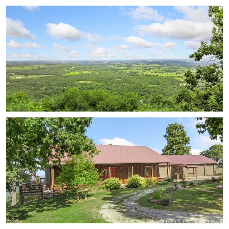 One of the top breathtaking views of the Harrison valley! This 5 bdrm, 3 ba home offers a rare blend of comfort & scenic tranquility. With the large back deck & a small side deck you can enjoy the unbelievable view. The front covered porch is surrounded by a charming ornamental pond and vibrant flowerbeds. Beautiful new kitchen and master bathroom remodels with quartz counters. New items include the HVAC, exterior paint, landscaping, hardwood flooring, & Commercial water heater. The heated/cooled sunroom makes a perfect dining area & a striking wood-burning fireplace adds warmth and charm. The basement includes 2bdrms, remodeled bathroom, wet bar, & heated/cooled storage room that could be finished for a 6th bdrm. Two French doors lead out to the covered patio and the animals can have their own dog/cat door to the completely open-air enclosure. For hobbyists, the 3-car garage plus a heated workshop offers ample cabinet storage. Near Buffalo River. View video* https://youtu.be/N4qjEdCaY6A?si=RluvQieaKrET8FQ4