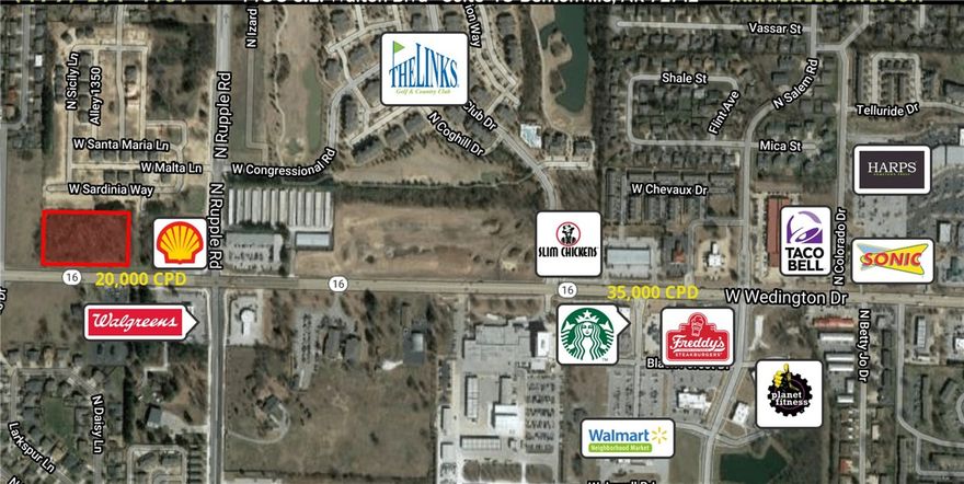 Will Subdivide. All utilities at street. Zoned Community Services. 27,000 CPD on West Wedington. Lots can be sub-divided.
Near many developments, shopping, restaurants & U of A. 267' of frontage on Wedington Drive.
