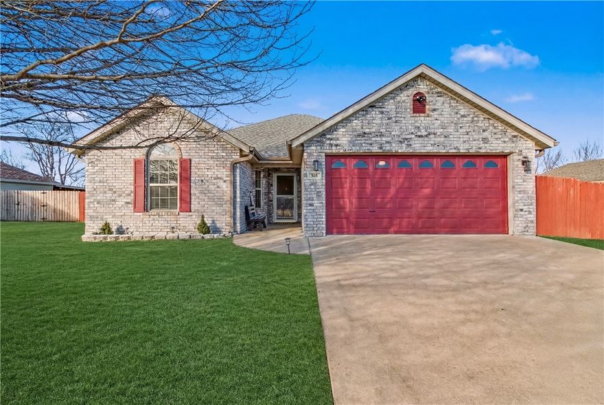 Well-maintained 3 bedroom, 2 bathroom home in the sought-after Stokenbury Farms subdivision. Located in a quiet neighborhood less than a mile from Elkins schools and minutes from town, Harps, and amenities, with an easy 20-minute drive to the University of Arkansas. Inside features an open floor plan with vinyl plank flooring in the living room and hallway, plus carpeted bedrooms that were professionally cleaned. The home offers a cozy fireplace, spacious living areas, and a 2-car garage. Enjoy a large backyard ideal for entertaining, complete with an above-ground pool, newer pump and filter (2025), and a storage shed with loft that conveys. Peaceful countryside living with mountain views right from your front yard to the left and right. Priced well and located in an RD-eligible area, this home may qualify for 0% down financing.