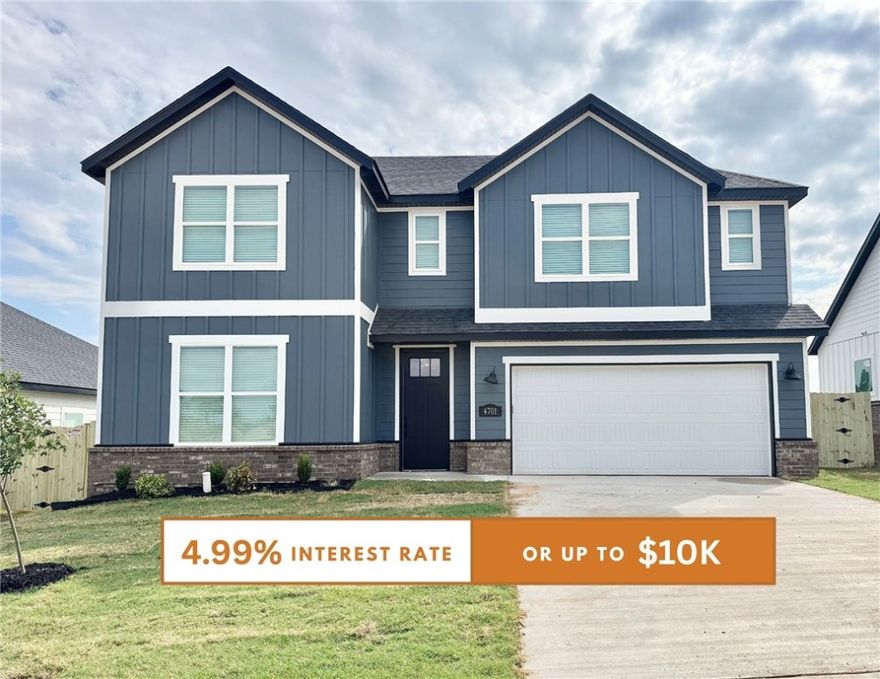 Fence, blinds and gutters included! Discover your dream home in the sought-after Osage Hills neighborhood. Delta plan with garage on the right and West facing! 9 ft ceilings, linear electric fireplace in the living room, LVP flooring throughout the main living areas and primary bedroom, quartz countertops and more. Chef's kitchen boasting frigidaire stainless steel appliances, gas range, pantry, quartz countertops, bar pull handles, large island and gorgeous backsplash. Luxurious primary bedroom features abundant natural light, while the spa-like primary bathroom offers a walk-in shower, tub, double sinks, and spacious walk-in closets. Additional features include a study on the main level, two large secondary bedrooms upstairs and a separate laundry room. Nestled on a generous lot with covered patio that overlooks the serene sodded, fully fenced backyard. Sturdy concrete siding & brick! Model home located at 6008 SW Coywolf St- Lot 122.