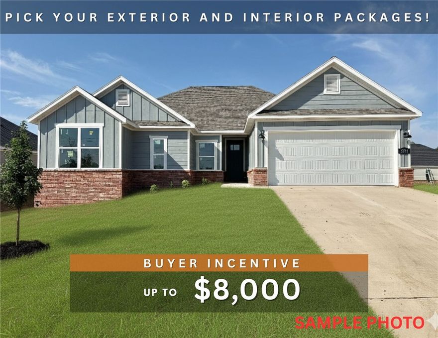 Fence, blinds and gutters included! Discover your dream home in the new neighborhood- Jacob's Crossing. Clifford plan with 1 level, garage on the Southeast facing! Pick your exterior and interior packages! 10 ft ceilings, linear electric fireplace, LVP flooring throughout the main areas and primary bedroom, quartz countertops and more. Chef's kitchen boasting Frigidaire stainless steel appliances, gas range, pantry, quartz countertops, bar pull handles, large island and gorgeous backsplash. Luxurious primary bedroom features abundant natural light, while the spa-like primary bathroom offers a walk-in shower, double sinks, tub, and spacious walk-in closets. Additional features include three large secondary bedrooms and a functional laundry room. Nestled on a generous lot with covered patio that overlooks the serene sodded, fully fenced backyard. Model home located at 3631 Tranquility St- Lot 1.