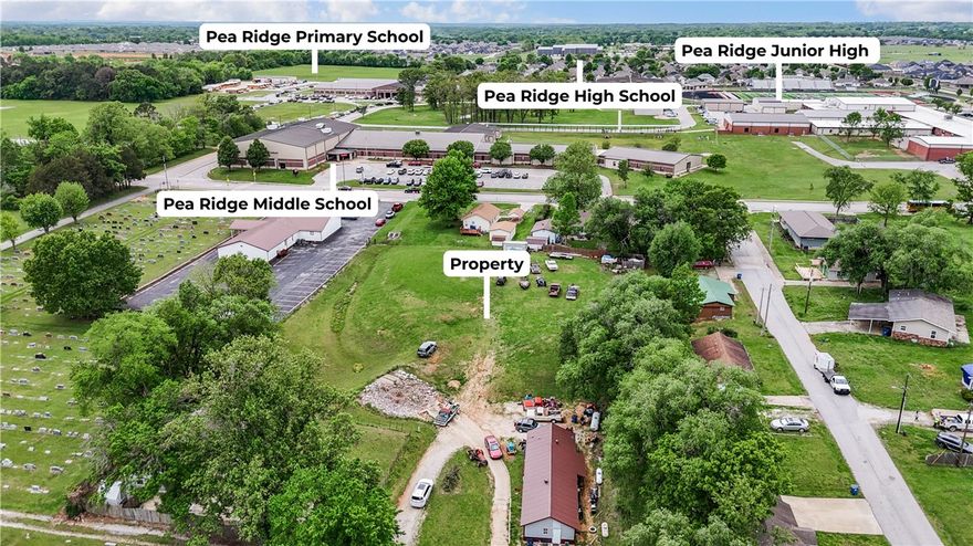 Unique Opportunity total of 2.18 total acres inside Pea Ridge city limits, per seller zoned commercial.  Borders a cemetery, & religious congregational building off Weston St. One block from Pea Ridge Schools. Listing includes: 1401 Dodge St, house built in 2006, 3 bedroom, 1 bath 1232 sqft, on .25 acre lot, 1405 metal building ( 2 apartments) 1300 sq ft total ,has been divided into 2 apartments, 1 bedroom , 1 bath each side on .35 acre lot,  Vacant lot with trucks parked . 1.32 acre,   567 Greene St, house , unknown age, 1270 SF, on .26 acre lot,(house is full of storage from past tenant) Photos #5-8 Exterior of 1401 Dodge St, #9-18 interior of 1401 Dodge st, ....#19 aerial with metal roof/duplex-2 apartments #20,21,22 photos of 1 of the apartments. #24 & #25 photos of 567 Greene St, tenant occupied as completely full of tenants belongings. #26 & 27 Vacant lot with parked vehicles of owner of property. No Showings of any of the 4 properties without an appointment. Do NOT park in driveway & look around