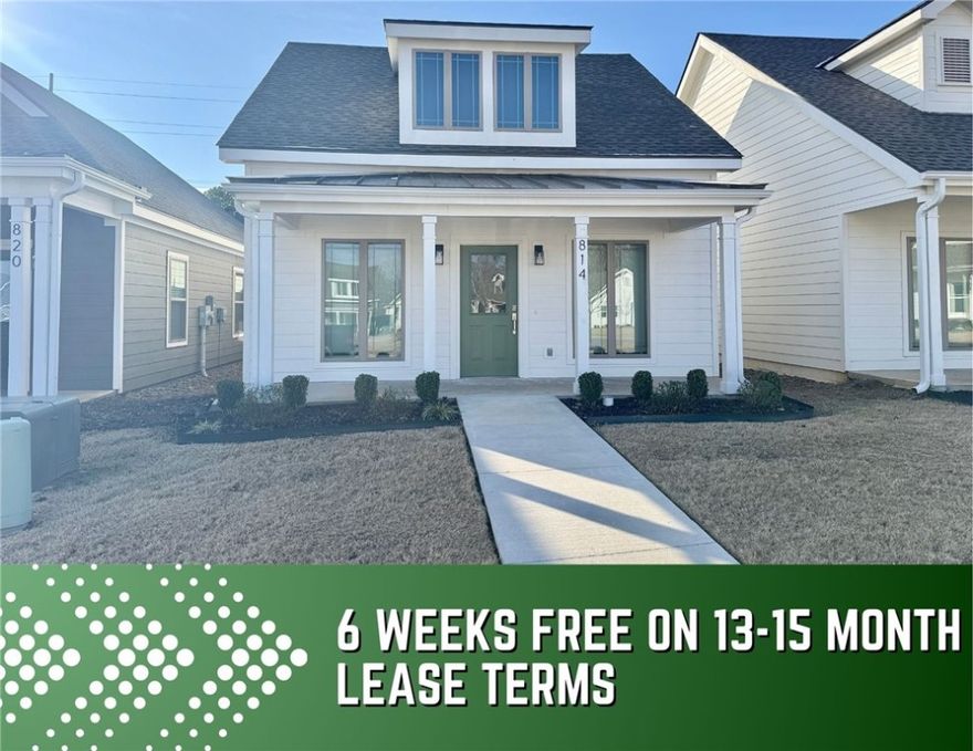 6 WEEKS FREE on 13-15 month lease terms! Unbeatable location near Crystal Bridges Museum, the Alice Walton School of Medicine, Downtown Bentonville & Walmart’s new campus. Enjoy a vibrant community with top-tier amenities, including a clubhouse, pool, pickleball court, dog park, yard maintenance & access to the countries top premier mountain biking trails. Faulkner floor plan boasts LVP flooring, crown molding, blinds, ample storage & quality throughout. The living room & dining area offer a seamless open floor plan, perfect for entertaining, with abundant natural light & smooth flow into the chef’s kitchen. Chef’s kitchen features 3cm granite countertops, Frigidaire stainless steel appliances, refrigerator, a pantry, tons of storage & abundant natural light. Spacious primary suite includes a perfect ensuite bathroom with walk-in tile shower, double sinks, & large walk-in closet. Patio perfect for entertaining! Oversized garage with ample storage