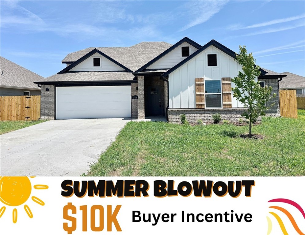 SUMMER BLOW OUT- $10K from Builder for closing cost! Fence, blinds and gutters included! Veronica Bonus Plan-New Construction home in the beautiful subdivision of Towne West. New Middle School across the street AND 2 Miles to Centennial Park. Short distance from downtown & the University of Arkansas, this home offers convenience & accessibility to everything the area has to offer. Upgrades in this home are sure to impress, with features such as quartz countertops, stainless steel appliances, linear fireplace, painted case opening in the living room, wainscoting in the entry & LVP flooring. Spacious open floor plan allows for entertaining, while the bedrooms offer space for rest and relaxation. The 4th bedroom upstairs would also be a perfect bonus room. Fully fenced backyard with sod and covered patio to relax on. Great investment opportunity, with its desirable location, modern features making it an attractive option for both personal enjoyment and financial gain.
