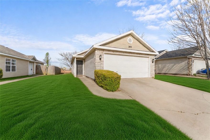 Discover the perfect blend of convenience and comfort! Ideally situated with the Razorback Greenway right behind your backyard and less than 10 minutes from downtown Springdale and the newly renovated Luther George Park, this location is unbeatable. Inside, the open floor plan shines. Living room with vaulted ceilings, natural light, and durable wood laminate flooring throughout. The spacious kitchen features stainless steel appliances, abundant storage and eat in area. The primary suite offers a private retreat with a walk-in closet and ensuite bath. Complete with a large, organized laundry room. Private fenced backyard with a relaxing patio, this home is a true gem for active lifestyles! NEW HVAC and windows! Fridge and dining set to convey.