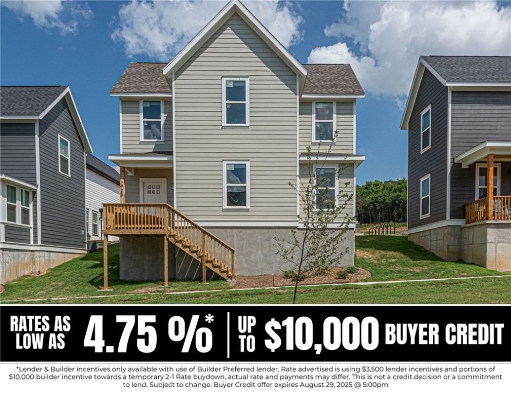 RATES AS LOW AS 4.75% when lender credit & portions of builder incentive are applied to a temp 2-1 buydown! $10,000 Builder incentive w/ use of Preferred Lender. Pref Lender offers additional $3,500 credit toward rate buy-down. Incentives expire 8/29/25 @ 5PM* (OPEN HOUSES hosted @ MODEL HOME: 1015 N Laramie Heights) Welcome to Southern Woods! A Trailside Community at the base of Centennial Park 2022 Top Outdoor Facility Rating) Location offers access to miles of trails, greenspaces w/ paved pathways, & bicycle stalls, min away to shopping, food, I-49, & U of A campus! 3 BEDROOM PROW COTTAGE floor plan feat: a covered front porch w cedar post, open concept 1st floor w 9ā ceilings, half bath, LVP floors, & Lshaped kitchen w 3cm granite counters, tiled backsplash, center island w sink, stainless steel appliances! Main floor primary bedrm w/ ensuite bathrm! Upstairs 2 more Bedrms w private ensuites & laundry rm! Main floor back deck! POA $35/mo incl lawn mowing! Join this community in a premier location today!