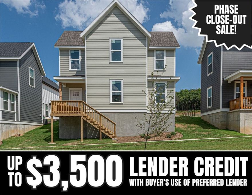$3,500 LENDER CREDIT offered with buyer’s use of builder’s preferred lender - Use towards rate buy-downs or closing costs! (OPEN HOUSES hosted @ MODEL HOME: 1015 N Laramie Heights) Welcome to Southern Woods! A Trailside Community at the base of Centennial Park 2022 Top Outdoor Facility Rating) Location offers access to miles of trails, greenspaces w/ paved pathways, & bicycle stalls, min away to shopping, food, I-49, & U of A campus! 3 BEDROOM PROW COTTAGE floor plan feat: a covered front porch w cedar post, open concept 1st floor w 9’ ceilings, half bath, LVP floors, & Lshaped kitchen w 3cm granite counters, tiled backsplash, center island w sink, stainless steel appliances! Main floor primary bedrm w/ ensuite bathrm! Upstairs 2 more Bedrms w private ensuites & laundry rm! Main floor back deck! POA $35/mo incl lawn mowing! Join this community in a premier location today!