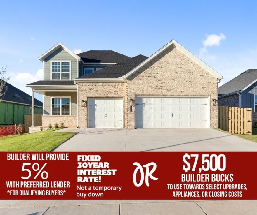 Welcome to the Willow Plan a stunning 2,285 sq. ft., 4-bedroom, 2.5-bath home with a dedicated office and 3-car garage, located in the desirable Yorktown Subdivision of Pea Ridge, Thoughtfully designed with 10-foot ceilings across the main floor, this home offers a bright, open, and inviting feel throughout.The accent wall in the office and custom trim surrounding the electric fireplace add beautiful designer touches that make this home truly stand out.The dreamy kitchen showcases a large center island and a spacious pantry, perfect for cooking, entertaining, and everyday living. Enjoy outdoor relaxation on the covered front porch and covered back patio,This home comes move-in ready with fence, blinds, and gutters included a complete package offering both style and convenience. For a limited time rates starting at 5% with preferred lender for qualifying buyers OR $7,500 in builder bucks. For access to see all the homes stop by the model home at 1602 Christman St. or tour open houses every Sunday 1-4.