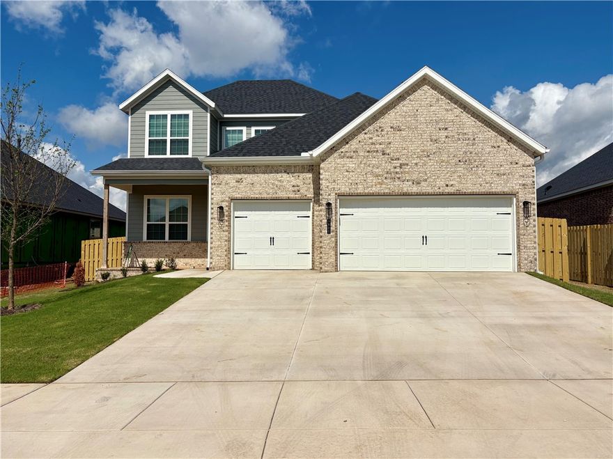 Pea Ridge is an up-and-coming community in Northwest Arkansas, Yorktown offers the perfect opportunity to find your dream home. This affordable, scenic, and well-maintained area caters to a variety of lifestyles, making it an ideal place to live. Upon entering the Willow Plan, you're welcomed by a charming front porch. Inside, an office space with wood accent walls greets you, LVP leads you into the open-concept living, kitchen, and dining area. The kitchen is equipped with 3CM granite countertops, custom cabinets, and a beautifully crafted wood hood. Conveniently located off the garage are cubbies, the utility room, and a powder room. The primary bedroom features exposed beams and an ensuite bathroom. Upstairs, you'll find three additional bedrooms, each with spacious walk-in closets.The covered back patio, perfect for relaxing or entertaining.For a limited time rates starting at 4.99% OR $7,500 from builder & up to $4K from preferred lender.