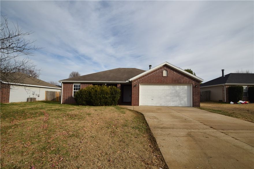 Come see this updated Bentonville Home! This charming 3-bedroom, 2-bathroom home is perfectly situated in a great Bentonville neighborhood. The interior boasts an open layout and a cozy wood burning fireplace.  Home has a galley kitchen with black appliances.  The large primary suite is complete with a spacious walk-in closet. Outside, the property offers a 2-car garage and a fully privacy-fenced backyard, ideal for outdoor enjoyment. This is a smoke-free residence; pets are negotiable and subject to owner approval.