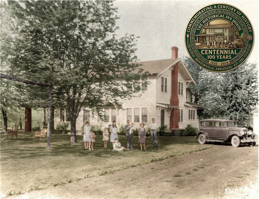 Celebrate the centennial of this exquisitely restored Prairie-Craftsman farmhouse—an iconic piece of Bentonville’s history, once the heart of a 500-acre apple orchard. Every detail honors its 100-year legacy, from original wood floors and high coffered ceilings to wainscoting and restored double-hung windows, seamlessly paired with the confidence of a full-scale renovation including updated plumbing, electrical, HVAC, foundation, and a new roof. The home blends timeless craftsmanship with elevated finishes—soapstone, Carrara marble, and custom black walnut cabinetry by local artisans. The home offers expansive spaces, spa-inspired baths, and a chef’s kitchen. A vaulted coach house provides flexible space for a studio, office, or fitness retreat. Set on a rare one-acre parcel, with a 1200sqft wraparound deck, native stone patios, and lush, park-like gardens—all just minutes from Crystal Bridges, Orchard Park, and the Bentonville Square. A true legacy property, fully restored for modern living.