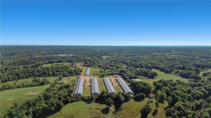 Located in the heart of North Central Arkansas, just outside Harrison, AR, in Boone County, this established turkey finishing operation spans 43.06 acres and is fully equipped for continued success. With five 50' x 480' turkey houses under a profitable Butterball contract, this farm offers an excellent income opportunity. The property is well-equipped with two wells & a 1995 single-wide mobile home, which is 1,216 sq ft with 3 bedrooms and 2 baths, conveying as-is. Please note: No entry to the property is permitted without an appointment, ensuring the privacy and security of this working farm.