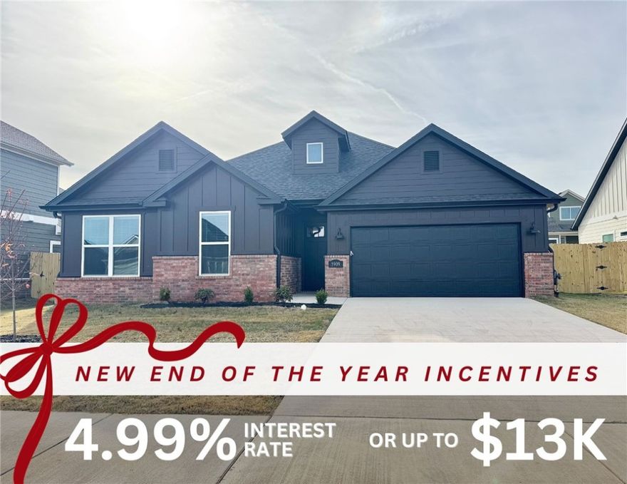 Fence, blinds and gutters included! Discover your dream home in the sought-after Osage Hills neighborhood. Clinton plan with garage on the right & North facing! 9 ft ceilings, linear electric fireplace in the living room, LVP flooring throughout the main living areas and primary bedroom, quartz countertops and more. Chef's kitchen boasting frigidaire stainless steel appliances, gas range, pantry, quartz countertops, bar pull handles, large island and gorgeous backsplash. Luxurious primary bedroom features abundant natural light, while the spa-like primary bathroom offers a walk-in shower, double sinks and spacious walk-in closets. Two secondary bedrooms on the main level, a 4th bedroom upstairs that would be a perfect bonus room & a separate laundry room. Nestled on a generous lot with covered patio that overlooks the serene sodded, fully fenced backyard. Sturdy concrete siding & brick! Model home located at 6008 SW Coywolf St- Lot 122.