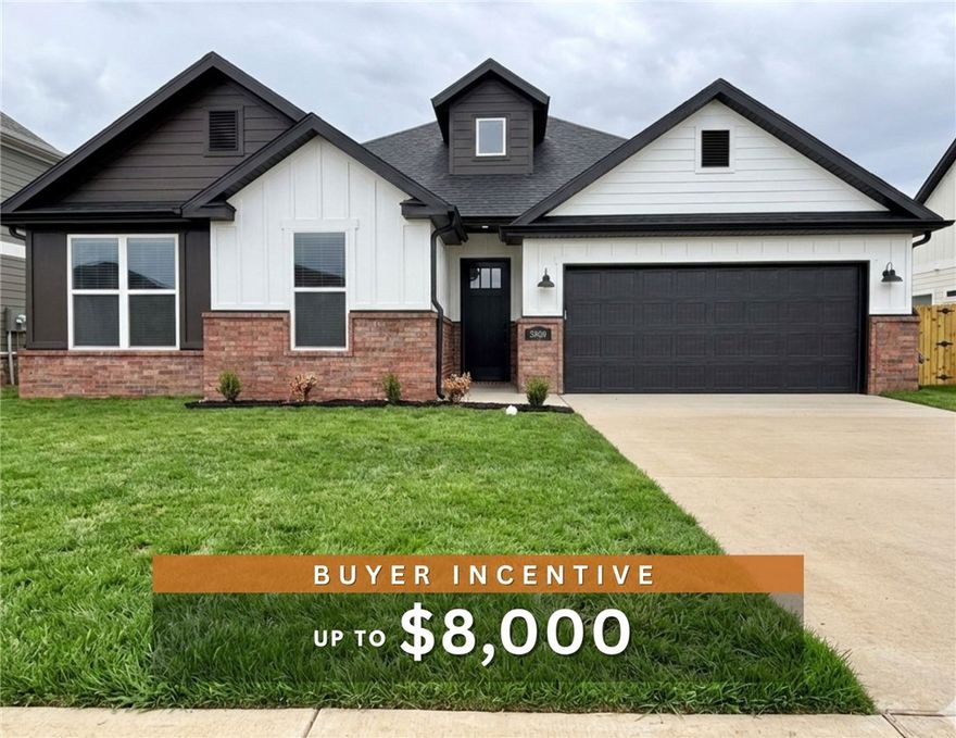 Fence, blinds and gutters included! Discover your dream home in the sought-after Osage Hills neighborhood. Clinton plan with garage on the right & North facing! 9 ft ceilings, linear electric fireplace in the living room, LVP flooring throughout the main living areas and primary bedroom, quartz countertops and more. Chef's kitchen boasting frigidaire stainless steel appliances, gas range, pantry, quartz countertops, bar pull handles, large island and gorgeous backsplash. Luxurious primary bedroom features abundant natural light, while the spa-like primary bathroom offers a walk-in shower, double sinks and spacious walk-in closets. Two secondary bedrooms on the main level, a 4th bedroom upstairs that would be a perfect bonus room & a separate laundry room. Nestled on a generous lot with covered patio that overlooks the serene sodded, fully fenced backyard. Sturdy concrete siding & brick! Model home located at 6008 SW Coywolf St- Lot 122.