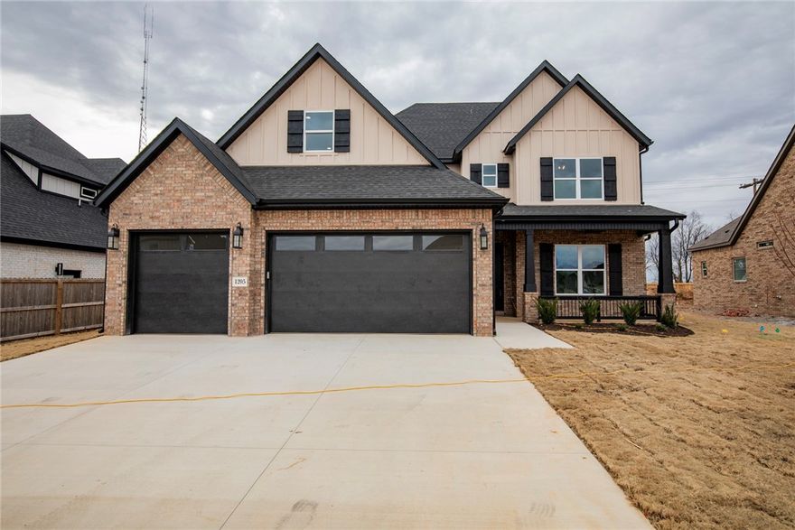 $10,000 credit towards closing costs and/or rate buydown! New Construction in SW Bentonville! The Halle Plan. Home features 5 bedrooms, 3.5 baths, study, and Media/Bonus room. Primary Bedroom on lower level and 4 bedrooms plus Media/Bonus upstairs. Walking distance to Central Park Elementary School. Quality modern finishes. Builder plans on fencing back of property. Upgraded amenities include 10' ceilings on 1st floor, 2-50 gallon water heaters w/ circulation pump, 6' soaker tub, cedar beams, ceiling high kitchen cabinets, covered outdoor patio with fireplace, central vac, & more. Great open plan - spacious kitchen with center island, double ovens, hooded vent, & custom cabinets. Living room and patio wired for sound. Welcome home to Clarendon Heights!
