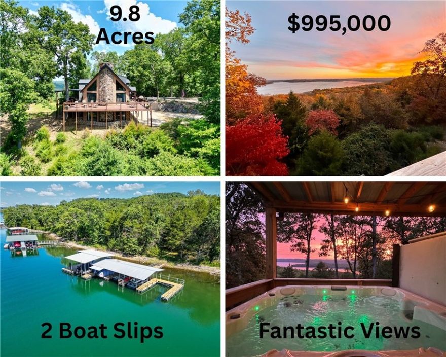 Welcome to your dream escape on Beaver Lake! This classic casual lake home offers a comfortable retreat blending its natural surroundings with STUNNING VIEWS, and is nestled in a secluded spot. Entry opens to living room with a stone wood burning fireplace, vaulted ceilings, and natural light pouring in through the windows that look out to the lake, and open kitchen. The deck offers fantastic views, & a Hot Tub. This home offers 180 degree views between Pt 6 & Pt 8, a lot in the Lost Bridge Village, 1,500 sqft new metal shop with 14' doors, and 2 boat slips in the community dock.(10x20 & 12x20). Recent updates include:  All windows & sliders replaced, new bathroom fixtures & quartz countertops, cabinet hardware, interior completely painted, new light fixtures & ceiling fans, new KitchenAid stainless appliances, new carpet in July 2025, new shingles in the past 2 years, new gutters & leaf guards, new electrical panel for home & shop (both have 200 amp service & shop has a 50amp breaker for RV). A must see property.