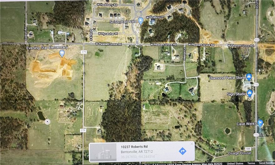 Great area for development, Just south of the new Bentonville school that was built on west Pleasant 1/2 mile west of hwy 112 between Cave Springs and Bentonville. Property has 570' of frontage on Roberts Road.