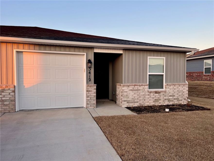 Welcome to 3412 SW Adoration St in Bentonville—a beautifully crafted new construction home offering 3 bedrooms and 2 bathrooms with a thoughtful, functional layout. Designed for comfortable living, this home features multiple closets throughout and a spacious walk-in closet in the primary suite, providing excellent storage. Enjoy modern finishes, open-concept living, and the peace of mind that comes with brand-new construction. Ideally situated between the Northwest Arkansas National Airport and Downtown Bentonville, this home offers convenient access for commuters and travelers alike.