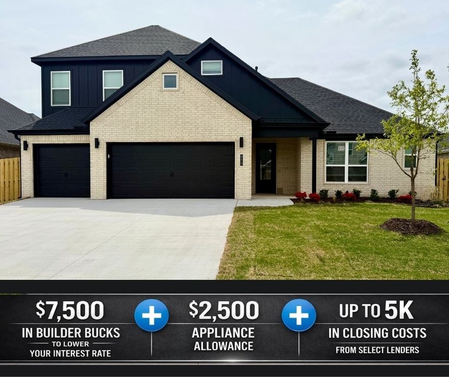The Cypress floor plan offers versatile living space with 4 bedrooms, 3 bathrooms, a bonus room, and a 3-car garage across two stories. The spacious open-concept main living area creates an ideal setting with seamless flow between the kitchen, dining, and living spaces.Thoughtful features add comfort and efficiency throughout the home, including a reliable gas water heater that delivers quick, efficient hot water. The fully insulated garage doors and walls enhance energy efficiency while providing year-round comfort.Residents of Bariloche also enjoy community amenities, including a dog park conveniently located at the back of the neighborhood—perfect for pet owners.For a limited time, Lower your interest rate with $7,500 from the builder + $2,500 appliance allowance + up to 5k in closing costs from select lenders. For a total of up to 15K with lender incentives. Fence, blinds, and gutters are all included.