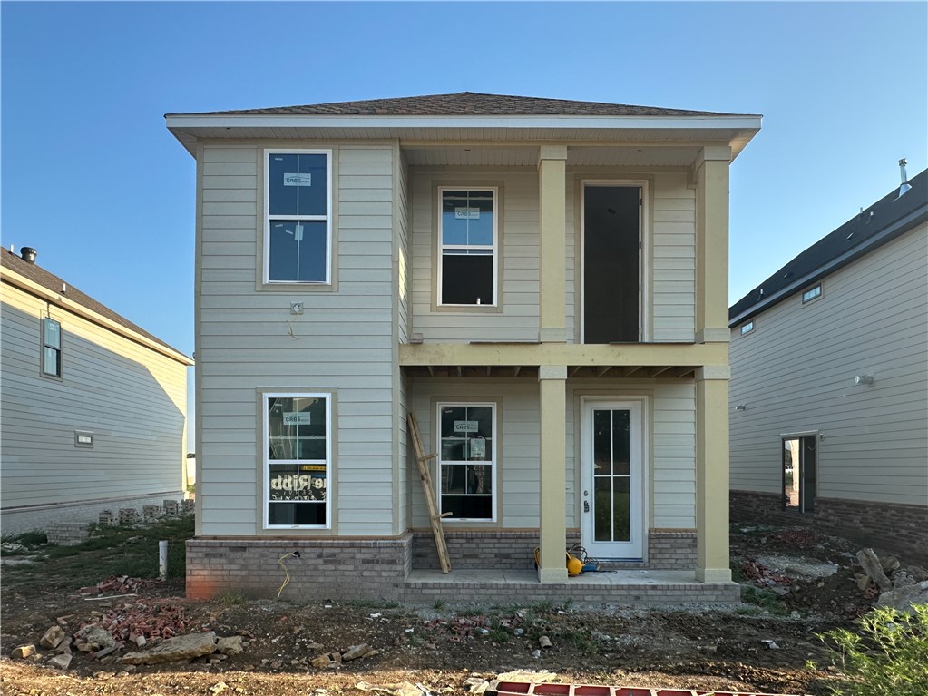 The Ella offers generous living space and private suites throughout. The kitchen features quartz countertops, a single bowl stainless sink, stainless-steel appliances, and it opens into the dining and living areas for easy entertaining. A fireplace adds charm to the living room, and a powder bath is conveniently located near the entry. Engineered wood flooring extends through downstairs living area. Upstairs, the owner’s suite features a balcony, large walk-in closet, and a bathroom with double vanities and a walk-in shower. Each guest bedroom has its own private bathroom with a walk-in shower, providing comfort and privacy for everyone. This home includes a fenced yard, blinds, and gutters. Builder is offering $3,500 toward closing costs or prepaids, plus an additional $3,500 when you use the builder's preferred lender for a total of $7,000 in savings. Agent Owned