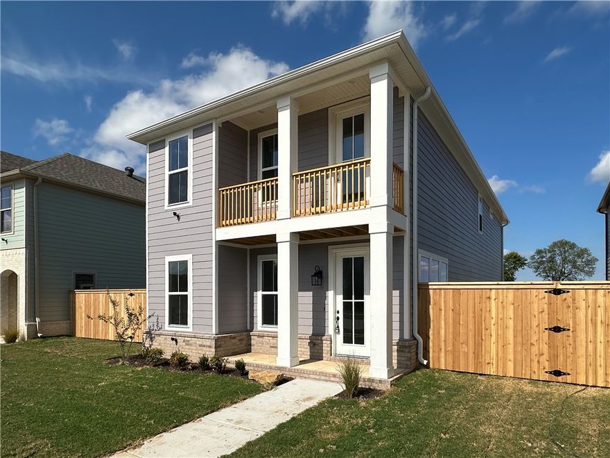 The Ella offers generous living space and private suites throughout. The kitchen features quartz countertops, a single bowl stainless sink, stainless-steel appliances, and it opens into the dining and living areas for easy entertaining. A fireplace adds charm to the living room, and a powder bath is conveniently located near the entry. Engineered wood flooring extends through downstairs living area. Upstairs, the owner’s suite features a balcony, large walk-in closet, and a bathroom with double vanities and a walk-in shower. Each guest bedroom has its own private bathroom with a walk-in shower, providing comfort and privacy for everyone. This home includes a fenced yard, blinds, and gutters. Builder is offering $3,500 toward closing costs or prepaids, plus an additional $3,500 when you use the builder's preferred lender for a total of $7,000 in savings. Agent Owned