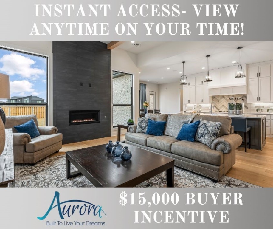 $15,000 PAID- $12,000 from Seller and $3,000 preferred Lender credit to Buyer. New construction modern home in sought after community of Aurora. Enjoy the stunning living room with custom beams, tiled linear fireplace, tons of light streaming through ample amount of windows & open floorplan. Kitchen features large island, stainless steel appliances, gas cooktop, pot filler, quartz countertops, custom cabinets, double ovens, massive walk in pantry and storage! Private master bedroom with engineered hardwood and accent wall and luxurious master bathroom. Master bath with double sinks, storage, walk-in tile shower with rain head & stand alone soaking tub. Upstairs features three large bedrooms with walk in closets and a bonus room w/ wet bar. Covered patio & fully fenced backyard perfect for entertaining! Aurora residents have access to TONS of community amenities. Adult pool, family pool, bike repair station, dog park, elevate fitness course, sports court, open air clubhouse
& playground! Internet included in POA!