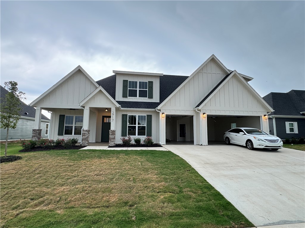Another quality new construction home is available in the desired Crescent View Subdivision! This home boasts 4 bedrooms, 3 bathrooms, bonus room, 3 car garage, and a great layout. Kitchen is equipped with gas cooktop, built-in oven & microwave, large island with waterfall granite, & eat-in dining area that is all open to the living room. Downstairs has the office, primary suite and BR 2. Bedrooms 3-4, bonus room and a full bathroom are all upstairs. Enjoy grilling or hanging out on the covered back patio. Located steps from Janie Darr Elementary and the new Mt Hebron Park. Subdivision is close to XNA, I-49, shopping, dining, and entertainment.