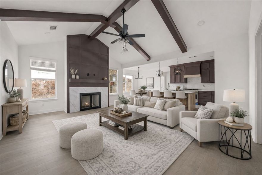 PREFERRED LENDER CREDIT of 4K!
Experience the Verlaine plan at Spring Creek Farms. This modern community will feature a community pool, playground and walking trails. The Verlaine Plan offers refined one-level living with four bedrooms, 2.5 baths, and a dedicated flex/office space. Its open layout features a vaulted, beam-accented ceiling, gas fireplace, and designer finishes throughout. The chef’s kitchen includes quartz countertops, custom cabinets to the ceiling with soft-close drawers and cabinets, a walk-in pantry, and a gas range with a fully vented hood. Hard-wired ethernet runs throughout the home for modern connectivity. The primary suite provides a spa-like retreat with a walk-in shower, free-standing tub, and dual vanity. A 3-car garage, mud bench, and a large covered patio with gas and ethernet hookups complete this thoughtfully crafted luxury design.