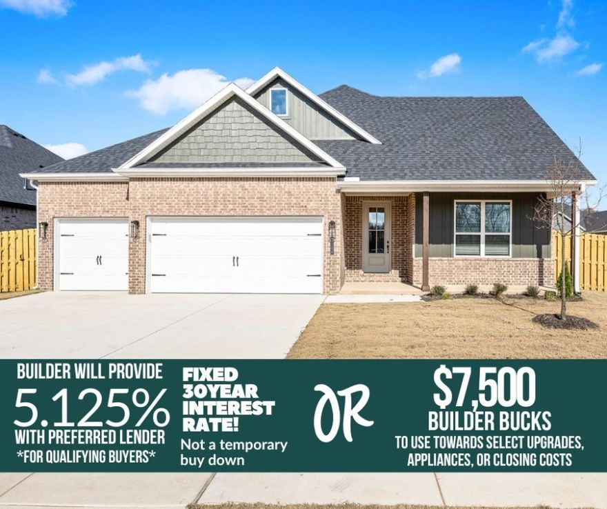Concord offers the perfect balance—peaceful neighborhood vibes with quick access to Pea Ridge’s recreational areas and local shops. Welcome to the Magnolia Plan! This well-designed 4-bedroom, 2.5-bath home offers 2,106 sq ft of single-story living with an open-concept layout that seamlessly connects the kitchen, living, and dining areas. The modern kitchen overlooks the spacious living room, and just off the main living space, you’ll find a covered back patio and fully fenced backyard—perfect for outdoor enjoyment. The private primary suite features a beautifully finished bathroom and a generous walk-in closet with direct access to the laundry room for added convenience. Three additional bedrooms provide flexibility. Cabinets over the toilets offer added storage space. Framed mirrors in the bathrooms provide a designer-quality finish. Additional highlights include a 3-car garage for ample parking and storage. The home is wired for Cat 6, ensuring fast and reliable internet connectivity.