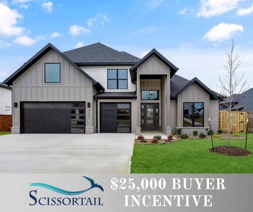 $25,000 PAID- $22,000 from Seller and $3,000 preferred Lender credit to Buyer. Unbelievable floor plan with two story living room in the gated community of Scissortail. Kitchen has large island with veggie sink, double ovens, walk in pantry, tons of cabinets and storage. Two story living room with corner fireplace & windows open to covered patio. Large mud room with cubbies and a spacious laundry room with sink and counter space. Large luxurious master bedroom with double sinks, soaking tub, walk in tile shower, and massive walk in closet. Secondary bedroom on the main level that would be a perfect study. Large bonus room on the second level with built in wet bar, perfect for entertaining. Conveniently located within walking distance of the Bentonville Schools. Scissortail residents have access to TONS of community amenities including gated community, clubhouse, adult pool, family pool, exercise room, playground, firepit and sports court.