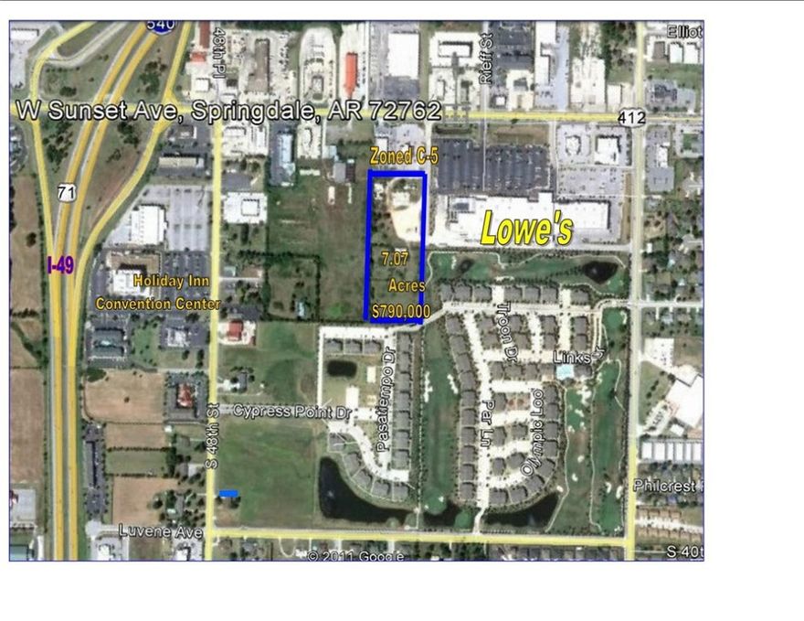 C-5 Commercial property next to Lowe's. Perfect for hotels, restaurants, and shopping centers. An additional 13 to 22 acres are available. Owner would consider splitting.