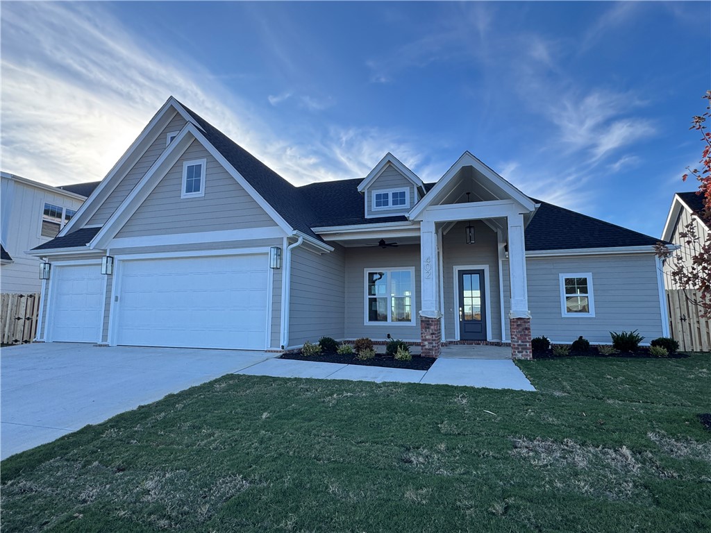 Another quality new construction home is available in the desired Crescent View Subdivision! This home boasts 4 bedrooms, 3 bathrooms, bonus room, 3 car garage, and a great layout. Kitchen is equipped with gas cooktop, built-in oven & microwave, large island with waterfall granite, & eat-in dining area that is all open to the living room. Downstairs has the office, primary suite and BR 2. Bedrooms 3-4, bonus room and a full bathroom are all upstairs. Enjoy grilling or hanging out on the covered back patio. Located steps from Janie Darr Elementary and the new Mt Hebron Park. Subdivision is close to XNA, I-49, shopping, dining, and entertainment.