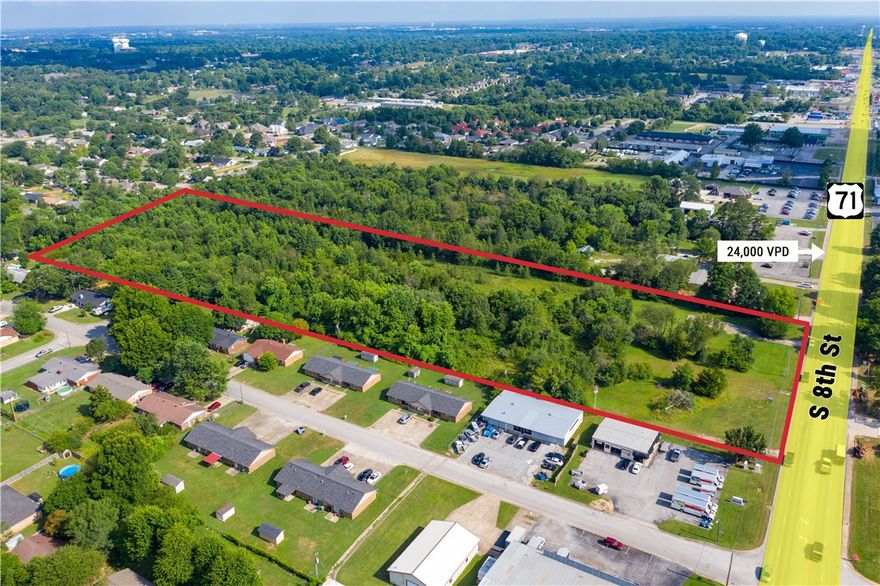 Two parcels totaling 10.41 acres.  Great potential for multifamily, storage or multi-use development.  Located near Downtown Rogers, between both high schools with easy access to New Hope Rd and I-49.