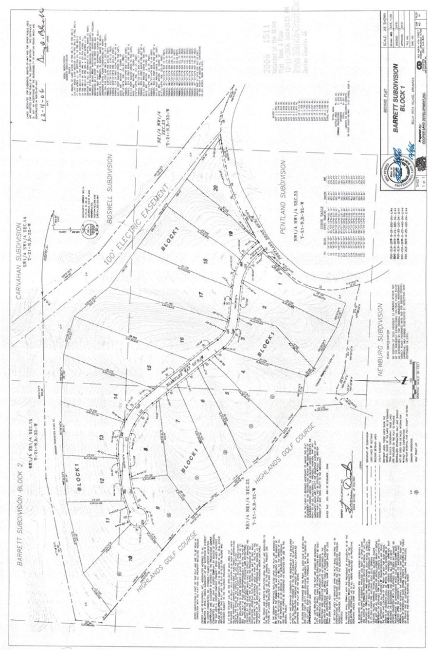 Rare nearly 60-acre tract in West Bella Vista located between Highlands Gold Course and Branchwood Fitness Center with easy access to trails and amenities.
The property was originally city approved for 20 residential lots. A later 8-lot estate concept plan was summited for consideration but has not gone to final approval.
Public water is available at the street Sewer is not available; Electric availability to be verified by buyer. development would require septic systems. Buyers are encouraged to verify subdivision potential, soil suitability, utilities, road requirements, and development feasibility with the City of Bella Vista and applicable authorities.
Wooded, sloping terrain with exceptional development of private estate potential. Large acreage tracts in Bella Vista are increasingly difficult to find.