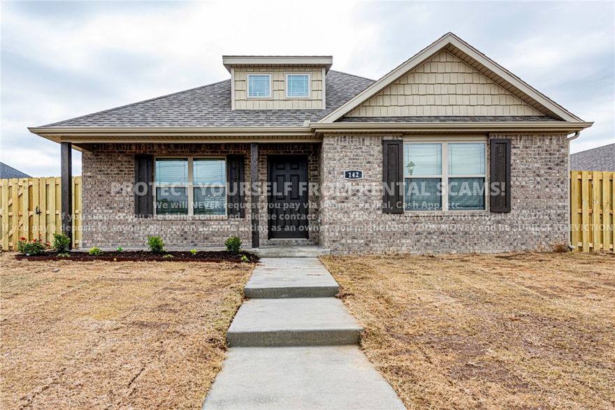 COMING SOON! Available approx. 7/10/26! Washer & Dryer included! Check out this beautiful 3 bedroom 2 bathroom home located near parks, schools, shopping, eateries, and a short drive to University of Arkansas! Head inside to the open concept living room and kitchen with a gas log fireplace, granite countertops, island with breakfast bar, and stainless steel appliances! Check out the spacious primary bedroom with private ensuite feat: double sink vanity & Walk-in closet! Relax and relish under the covered patio out back and enjoy the fenced in-backyard! *Available date may change. Property is tenant occupied - do not disturb the tenant. **Tenant is responsible for all utilities and lawn care/maintenance. *Pets Negotiable