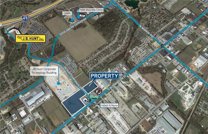 Lot 8B - 6.972 acres. The property consists of 2 parcels (See MLS #1148869) and is split by JB Hunt Corporate Drive at the main entrance to the JB Hunt Transport corporate campus. The site benefits from more than 32,000 cars per day passing by as well as the growth of the JB Hunt campus including more than 300,000 square feet of new buildings. JB Hunt Transport has announced plans to add nearly 2,000 employees.