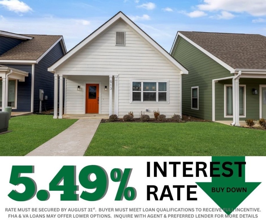 5.49% INTEREST RATE/BUY DOWN! Unbeatable location near Crystal Bridges Museum, the Alice Walton School of Medicine, Downtown Bentonville & Walmart’s new campus. Enjoy a vibrant community with top-tier amenities, including a clubhouse, pool, pickleball court, dog park, yard maintenance & access to the countries top premier mountain biking trails. Fitzgerald floor plan boasts LVP flooring, crown molding, blinds, ample storage & quality throughout. The living room & dining area offer a seamless open floor plan, perfect for entertaining, with abundant natural light & smooth flow into the chef’s kitchen. Chef’s kitchen features 3cm granite countertops, Frigidaire stainless steel appliances, refrigerator, a pantry, tons of storage & abundant natural light. Spacious primary suite includes a perfect ensuite bathroom with walk-in tile shower, double sinks, & large walk-in closet. Patio perfect for entertaining! Oversized garage with ample storage. Staged home at 915 Heights.