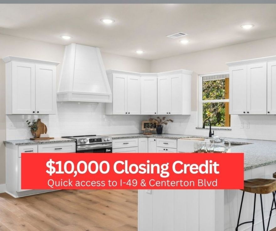 $10,000 Closing Credit! There’s room for the whole family in this new construction 4-bed, 4-bath home on 1 acre, just 20 minutes from Downtown Bentonville. This modern country retreat is designed for comfort and connection, featuring 2 living areas and an open-concept floor plan. The kitchen shines with granite countertops, white shaker cabinets, stainless steel appliances, and wooded views. A large walk-in pantry keeps everything organized, and the bright dining area is ideal for family gatherings. The main-level primary suite offers a peaceful escape with a custom-tiled shower, soaking tub, and walk-in closet. A dedicated home office provides space for work or study, while the oversized 3-car tandem garage and walk-in attic offer excellent storage. Upstairs, the flexible second living area is perfect for a media room, playroom, or teen hangout. Enjoy private wooded views from the covered deck. Located minutes from I-49 and E. Centerton Blvd., this home blends country living with quick access to all NWA offers.