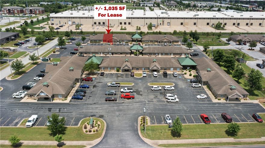 +/- 1,035 SF office space available for lease in Oak Trace Office Park in Bentonville. The suite offers 2 offices in the front and a hallway that leads to an open workspace in the back with 2 open office areas. This would be a great spot for staging products or providing services such as photography. There is a restroom in the back with a storage room as well. One of the offices in the front is quite large at 10'x14', making it a great conference room if needed. It is a turnkey option that works well for growing businesses, or companies seeking a satellite location near key Bentonville amenities. Electric, gas, water, landscaping, trash service, and parking lot maintenance are provided and cared for by the landlord and property management. Tenants have access to ample on site parking and may place signage on the building and the street side marquee. Oak Trace is only five minutes from downtown Bentonville and the new Walmart Home Office, and only 15 minutes from the XNA airport. $80 per 1000SF monthly utility fee.