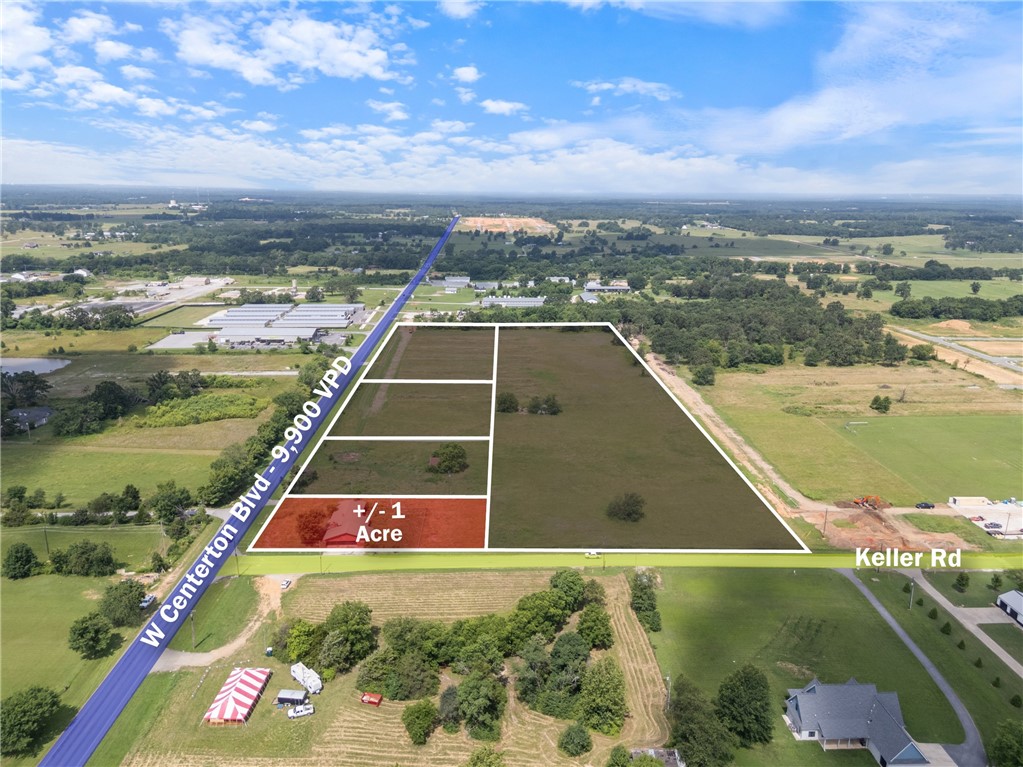 +/- 1 acre of prime land available at the highly visible corner of W Centerton Blvd and Keller Rd in Centerton. Currently zoned A-1 Agricultural, this property offers a strong redevelopment opportunity for commercial use. Ideal for an office, retail space, QSR, or a gas station/convenience store, this lot is strategically positioned on W Centerton Blvd, which sees approx. 9,900 VPD. The location is less than one mile from Highway 279, around 1.5 miles from Centerton's Main St., approx. 2 miles from Bentonville West High School, and just 7.5 miles from Northwest Arkansas National Airport (XNA), making it a convenient and high traffic area for a future business development. Build-to-suit/Ground lease options will also be considered!