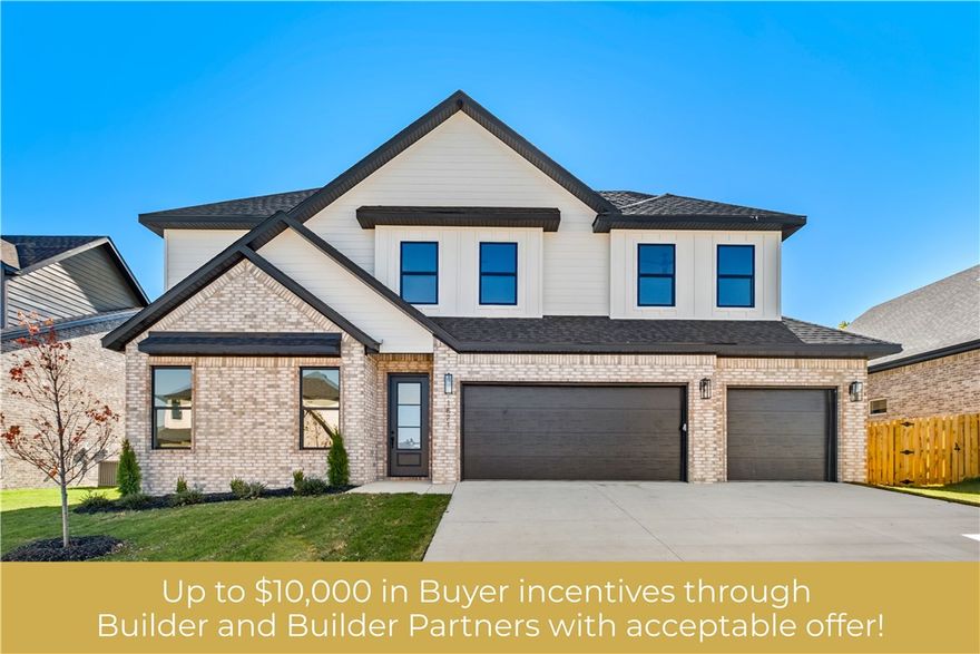 Step into style with the Hibiscus plan—4 beds, 3 baths, and a layout that blends luxury with everyday function. Main level features a spacious primary suite + guest bed/bath. Upstairs offers 2 more beds + full bath. The kitchen stuns with quartz countertops, custom cabinets, SS appliances, and eat-in dining. Open-concept living with LVP flooring and designer lighting. Located in a growing community with Phase 2 amenities coming soon: pond, trails, pool, and clubhouse. Minutes to XNA and under 20 mins to Downtown Bentonville. North-facing home. Taxes based on lot value. Move-in ready and easy to show—schedule your tour today! Some images have been virtually staged to show potential use of space.