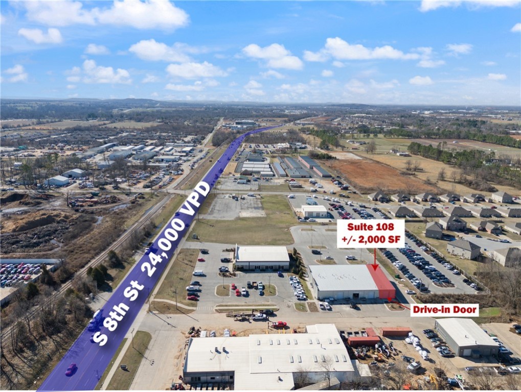 +/- 2,000 SF of prime office/flex space is available off S 8th Street in Rogers! This versatile space offers a large showroom floor, private office, and private bathroom. Space features 12' tall and 10' wide drive up door and 20' ceilings in the front, sloping down to 14' in the back. Located on S 8th St, which sees approx. 24,000 VPD, this property offers excellent visibility and accessibility. Additionally, it is situated less than a mile from W Pleasant Grove Rd, making it an ideal location for retail business looking to attract high traffic and maximize exposure. Offered on a Modified Gross Lease structure, tenants are responsible for their own utilities plus $150/mo for water and trash services. Space equipped with Air Handler Heater, no HVAC system.