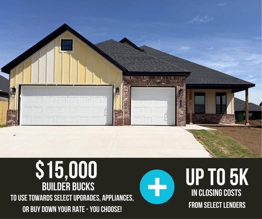 The Teak plan offers 2,066 square feet of well-designed single-story living with 4 bedrooms, 2 bathrooms, a convenient study nook, and a spacious 3-car garage, all set within the peaceful Hillcrest community that pairs suburban comfort with unbeatable access to top schools, major employers, and key Northwest Arkansas travel routes. This home features an insulated garage door and walls, bathrooms with tile extending to the ceiling, a gas cooktop with a hood vented to the exterior, a gas water heater, a TV hookup on the back patio, and thoughtful modern finishes throughout—creating a perfect balance of comfort, efficiency, and everyday functionality. Open houses every Sunday from 1--4 PM. For a limited time, Builder Incentives: $15,000 Builder Bucks to use towards select upgrades, appliances, or buy down your rate -- you choose! Plus up to 5K from select lenders. For a total of up to 20K with lender incentives! Fence, blinds, and gutters are all included.