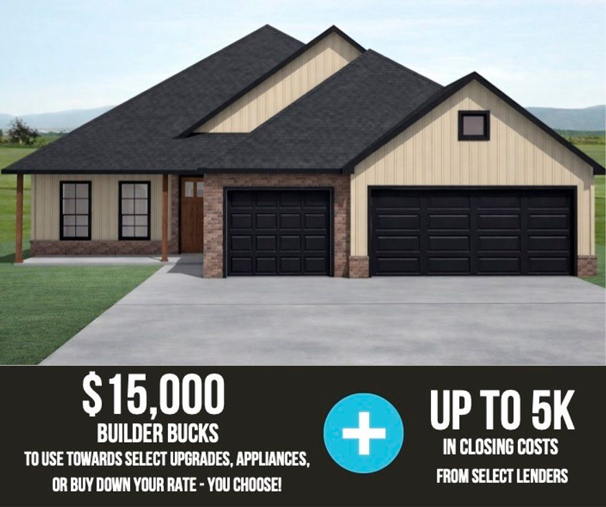 The Teak plan offers 2,066 square feet of well-designed single-story living with 4 bedrooms, 2 bathrooms, a convenient study nook, and a spacious 3-car garage, all set within the peaceful Hillcrest community that pairs suburban comfort with unbeatable access to top schools, major employers, and key Northwest Arkansas travel routes. This home features an insulated garage door and walls, bathrooms with tile extending to the ceiling, a gas cooktop with a hood vented to the exterior, a gas water heater, a TV hookup on the back patio, and thoughtful modern finishes throughout—creating a perfect balance of comfort, efficiency, and everyday functionality. Open houses every Sunday from 1--4 PM. For a limited time, Builder Incentives: $15,000 Builder Bucks to use towards select upgrades, appliances, or buy down your rate -- you choose! Plus up to 5K from select lenders. For a total of up to 20K with lender incentives! Fence, blinds, and gutters are all included.